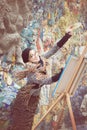 Creative artistic woman, artist, painter at work. Outdoor Royalty Free Stock Photo
