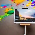 A creative artists workspace with colorful paint splatters, an adjustable easel, and inspiring wall art2, Generative AI