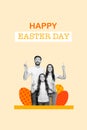 Creative artwork festive collage of happy family mommy daddy kid girl advertise easter festive event celebration