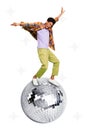 Creative artwork sketch of energetic guy hipster enjoy rock music dance active disco ball isolated white color Royalty Free Stock Photo