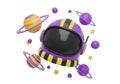 Creative astronaut helmet with planets and stars orbiting in space, modern and fun Royalty Free Stock Photo
