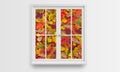 Creative autumn concept with window and colorful leaves