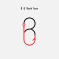 Creative B- Letter icon abstract and hook icon design vector template.Fishing hook icon.Alphabet icon.Vector illustration