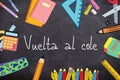 Creative Back to School banner on a gray backgroundTranslation: back to school