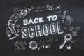 Creative back to school sketch on chalkboard background. Education and wisdom concept