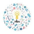 Creative background of business startup. Technology concept. Idea lightbulb. Flat colorful design concept for Idea Royalty Free Stock Photo