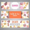 Background card with flowers. Hand drawn floral elements. Enjoy summer text Vector template banners for poster