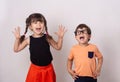 Creative background with children. Fun kids background, isolated. Bright and crazy kids.