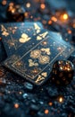 Creative background concept of gambling casino games selective focus gaming dice cards casino chips on dark background. Royalty Free Stock Photo