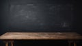 Creative Background Idea Featuring Empty Wooden Tabletop Against Blackboard. Generative AI Royalty Free Stock Photo