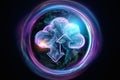 Creative background, image of a hologram of a cloud on the background of the globe. The concept of cloud technology Royalty Free Stock Photo
