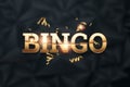 Creative background, the inscription bingo in gold letters on a dark background. Concept win, casino, idea, luck, lotto. 3D Royalty Free Stock Photo