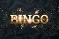 Creative background, the inscription bingo in gold letters on a dark background. Concept win, casino, idea, luck, lotto. 3D Royalty Free Stock Photo