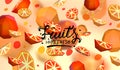 Creative background with low poly fruit. Illustration with polygonal grapefruit and orange.
