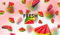 Creative background with low poly fruit. Illustration with polygonal watermelon.
