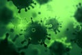 Creative background, virus molecule close-up in the body, green background. Concept biology, experiments, laboratory, experiments