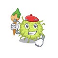 A creative bacteria coccus artist mascot design style paint with a brush