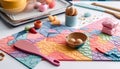 Creative baking fun in a vibrant, multi colored domestic kitchen generated by AI