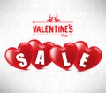 Creative Banner Valentines Sale With Four Red Hearts In White