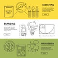 Creative banners. Computer art processes web design advertising printing technology brand development marketing concepts