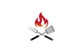 Creative Barbecue Kitchen Utensils Fire Logo Design Symbol Vector Illustration