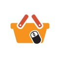 Creative Basket And mouse Logo online shop symbol icon design Royalty Free Stock Photo