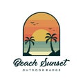 Creative beach sunset outdoor badge logo design vector. Retro style ocean illustration Royalty Free Stock Photo