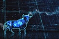 Creative bear bull forex market backdrop. Trade, forex, finance and growth concept.