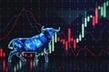 Creative bear bull forex market background. Trade, forex, finance and growth concept. Royalty Free Stock Photo