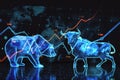 Creative bear bull forex market wallpaper. Trade, forex, finance and growth concept.