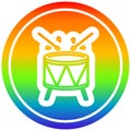 A creative beating drum circular in rainbow spectrum Royalty Free Stock Photo