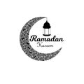 Creative and beautiful decorated moon with hanging lamp and stylish text for Islamic Festival Ramadan Kareem Royalty Free Stock Photo