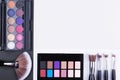 Creative beauty and makeup flat lay made, brushes and eye shadow palettes