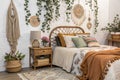 Creative bedroom interior with boho style Royalty Free Stock Photo