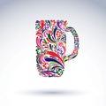 Creative beer mug decorated with vector floral pattern. Alcohol