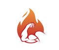 creative bicep muscle and fire flame logo vector icon symbol Royalty Free Stock Photo