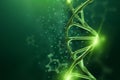 Creative, biological background, DNA structure, DNA molecule on a green background. 3d render, 3d illustration. The concept of