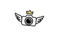 Creative Black Camera Crown Wings Logo Design Symbol Vector Illustration