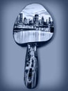 creative black and white spoon city with traffic under the bridge