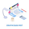 Creative Blog Post Concept Card 3d Isometric View. Vector