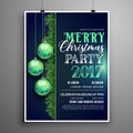 Creative blue christmas party flyer design template with hanging