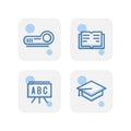 Creative blue education icons design isolated on white background