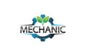 Creative Blue Gear Leaf Plant Logo Design Illustration