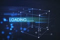 Creative blue loading background with cube hologram, polygonal dots and connections. Technology and innovation concept. 3D Royalty Free Stock Photo