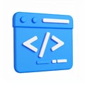 Creative blue software development window application, 3D render, on transparent background Royalty Free Stock Photo