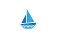 Creative Blue Yacht Boat Logo Design Vector Symbol Illustration