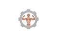 Creative Bodybuilder Muscle Gear Logo Design Illustration