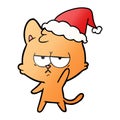 A creative bored gradient cartoon of a cat wearing santa hat