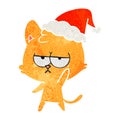 A creative bored retro cartoon of a cat wearing santa hat