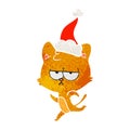 A creative bored retro cartoon of a cat wearing santa hat